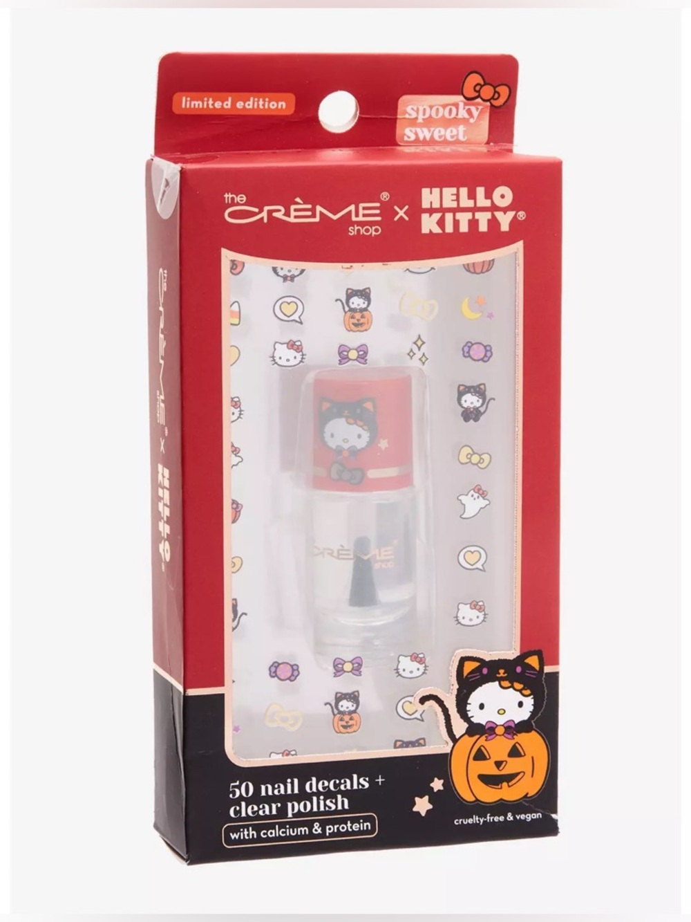 The Crème Shop x Hello Kitty Spooky Sweet Red Nail Decal & Clear Polish Set